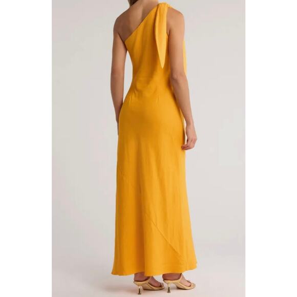 Cult Gaia Kamilla  Yellow One Shoulder Side Slit Silk Gown Maxi Dress Size Large - Picture 2 of 11